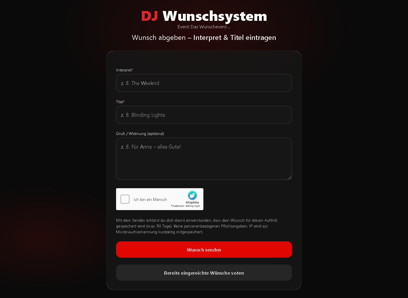 Wunsch abgeben – Formular